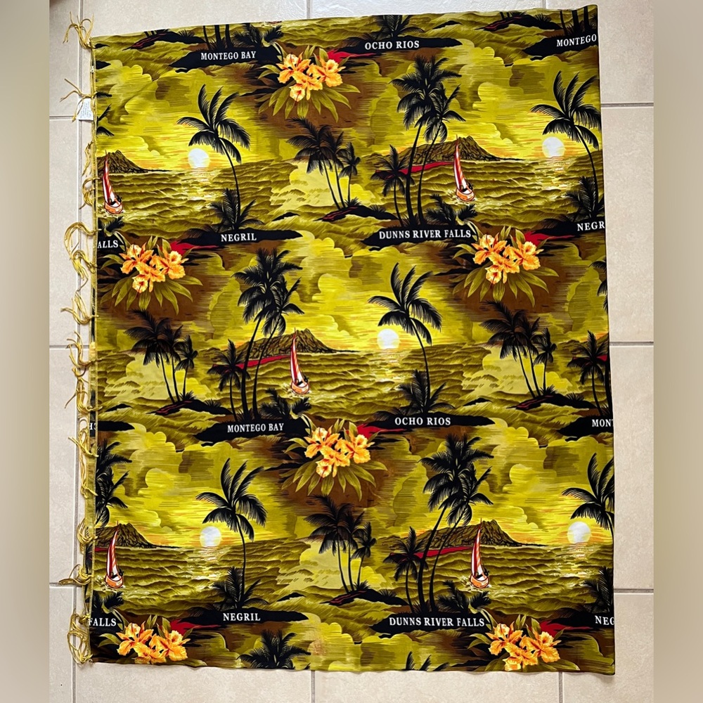 L.M.S Women’s Yellow/Black Sea/Ship/Palm/Sun Print Tassel Scarf Wrap Tropical